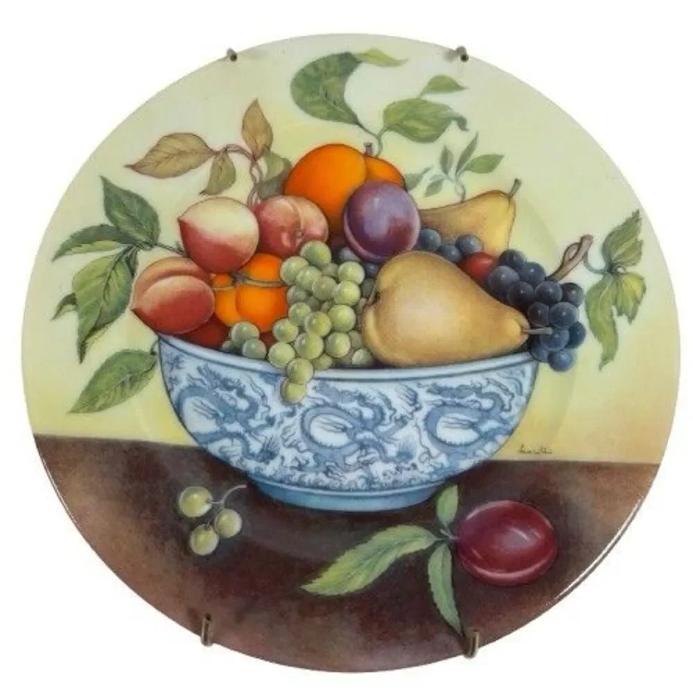 Pair VTG Limoges Plates 1855 L. Marino Godinger Fruit Bowl Still Pears Set of 2